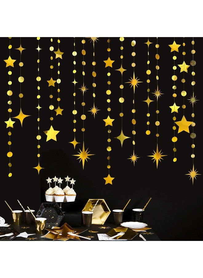 بينك بلوم ديكورات حفلات ذهبية على شكل نجمة دائرية منقطة من الورق لافتة لافتة معدنية معلقة على شكل نجمة لامعة لتزيين الكريسماس وأعياد الميلاد وحفلات استقبال المولود وحفلات الزفاف والخطوبة وديكور غرفة الأطفال - Image 1