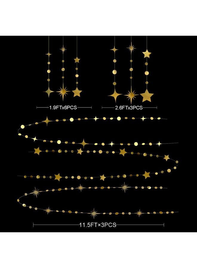 بينك بلوم ديكورات حفلات ذهبية على شكل نجمة دائرية منقطة من الورق لافتة لافتة معدنية معلقة على شكل نجمة لامعة لتزيين الكريسماس وأعياد الميلاد وحفلات استقبال المولود وحفلات الزفاف والخطوبة وديكور غرفة الأطفال - Image 2