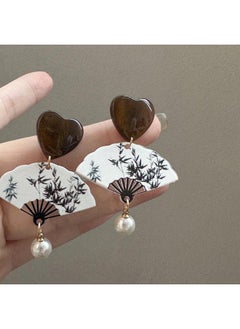 نيبمينينت New Chinese Bamboo Fan Tassel Ear Hook Style Retro Temperament Earrings Niche National Fashion 