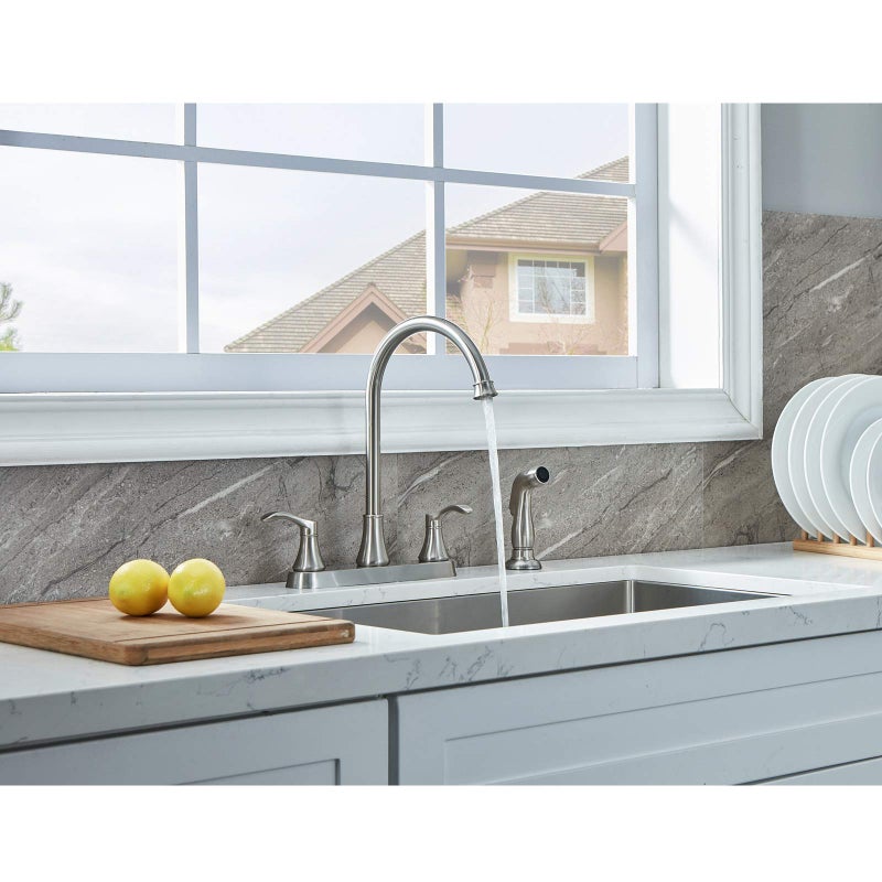 VALISY 3 Hole or 4 Hole Two Handle Kitchen Faucet with Side Sprayer, Commercial Lead-Free Brushed Nickel Kitchen Sink Faucets for Rv Sinks with High-Arc Spout & Side Sprayer, VADR0004L - Image 2
