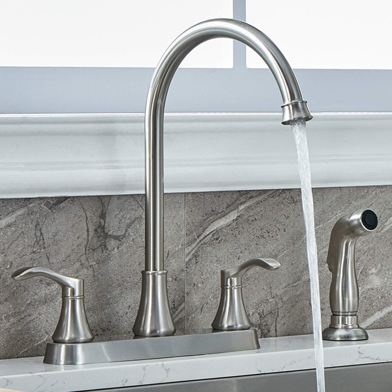 VALISY 3 Hole or 4 Hole Two Handle Kitchen Faucet with Side Sprayer, Commercial Lead-Free Brushed Nickel Kitchen Sink Faucets for Rv Sinks with High-Arc Spout & Side Sprayer, VADR0004L - Image 1