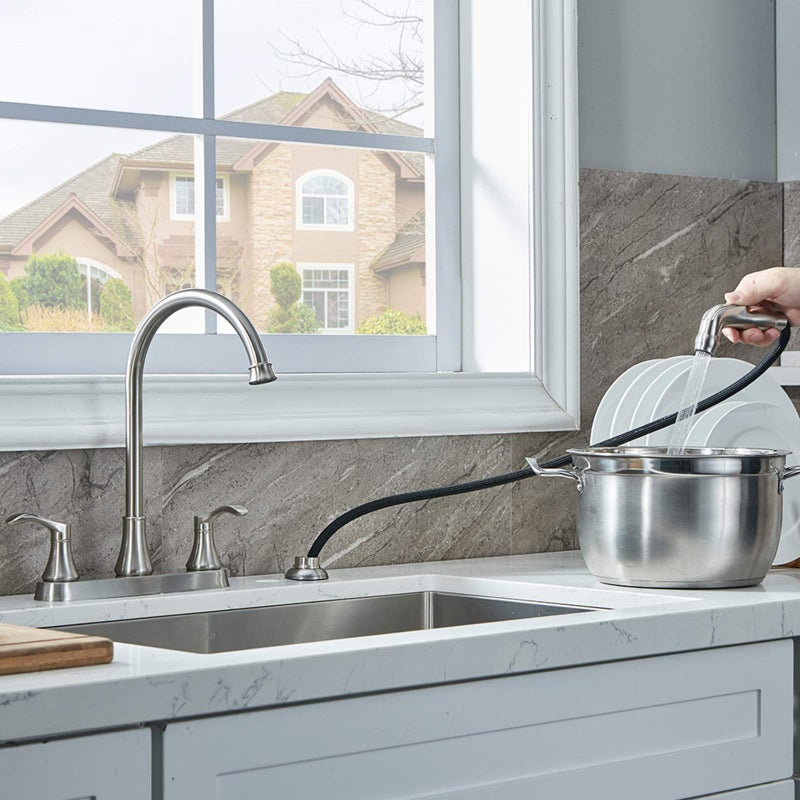 VALISY 3 Hole or 4 Hole Two Handle Kitchen Faucet with Side Sprayer, Commercial Lead-Free Brushed Nickel Kitchen Sink Faucets for Rv Sinks with High-Arc Spout & Side Sprayer, VADR0004L - Image 4