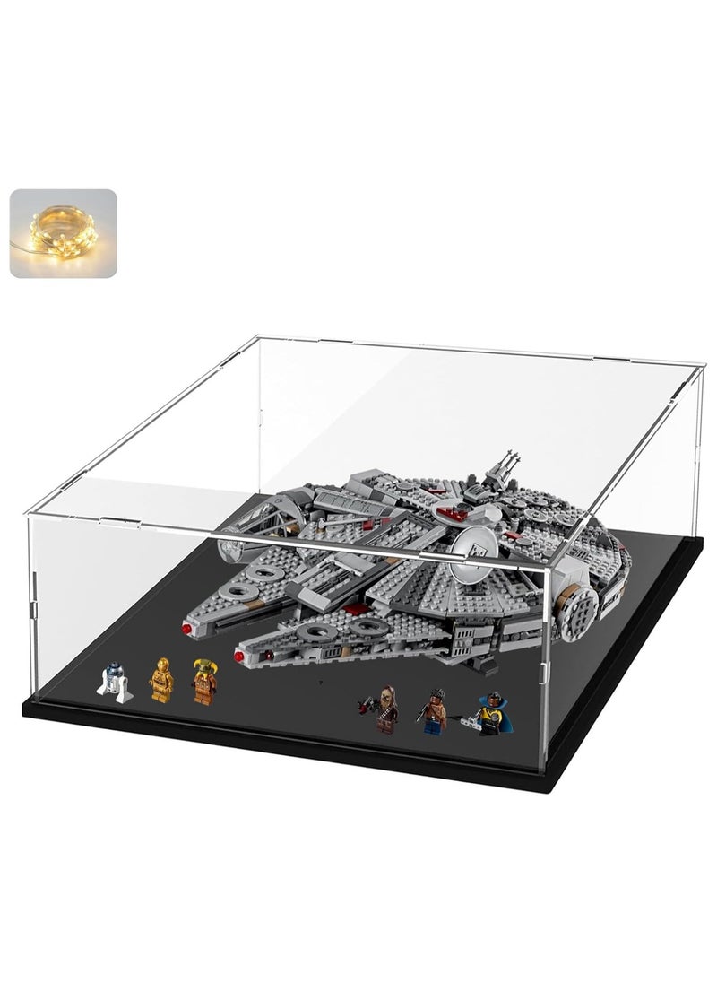 Generic - Clear Acrylic Display Case for Lego Collectibles - Self-Assembly Box, Large Dustproof Protection with Wood-Plastic Base & String Light, Black Inside (19.7 x 15.7 x 7.9 inches) - Image 1