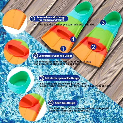 Prsca Kids Swim FinsShort Youth Fins Swimming FlippersSwim Training Fins for Lap Swimmingfor Children Girls Boys Beginners - Image 3