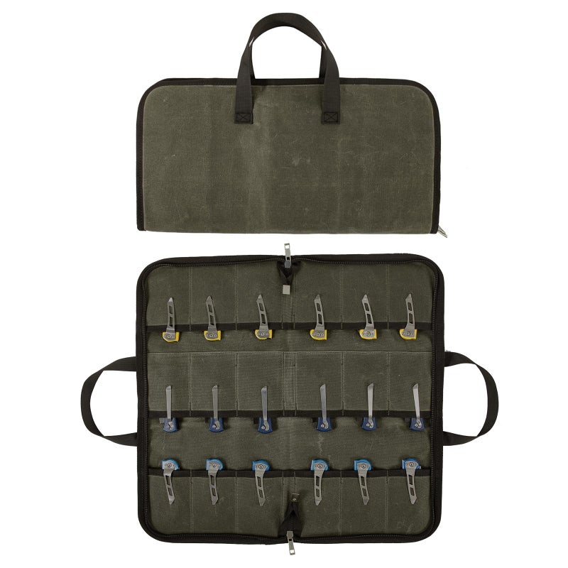 QEES Pocket Knife Roll BagZipper Knife Display Case with 18 SlotsWaxed Canvas Folding knife CasePocket Knife Holder Storage for CollectionKnife Organizer for Tactical Camping EDC Mini Knife Roll