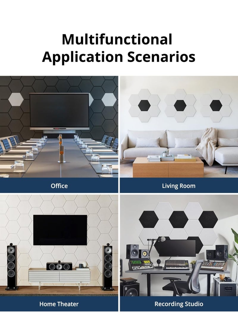XiuWoo 12 Pack Acoustic Panels Sound Absorbing, Self Adhesive Sound Proof Panels, Hexagon High Density Sound Deadening Panels, 12x10 Inch /30X26cm Wall Decor for Bedroom,Home,Studio,Office Black - Image 5