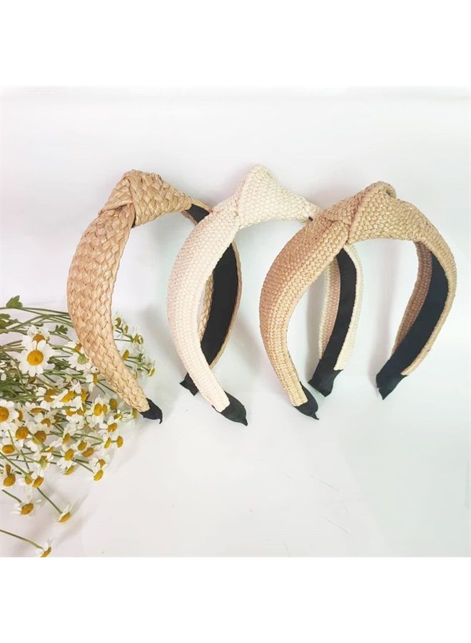 Lvyeer 3 pack Straw Headbands Fashion Rattan Wide Head Band Boho Headband Summer Bohemian Woven Headwear Hair Head Bands Hair Band for Woman Girl Hair Accessories (3 pack-A) - Image 2