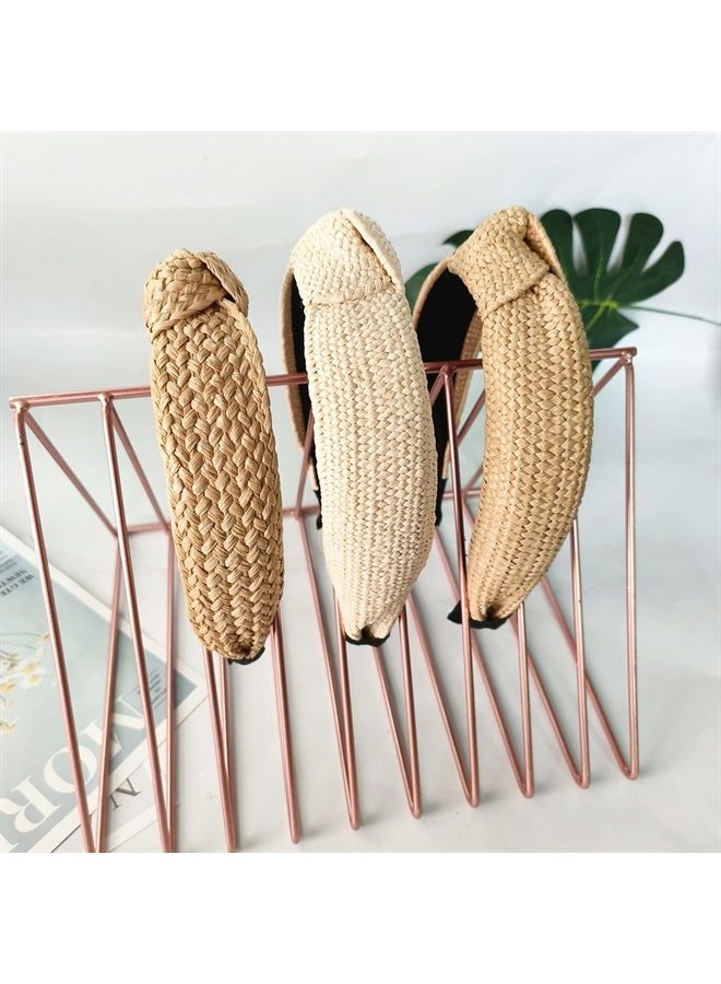 Lvyeer 3 pack Straw Headbands Fashion Rattan Wide Head Band Boho Headband Summer Bohemian Woven Headwear Hair Head Bands Hair Band for Woman Girl Hair Accessories (3 pack-A) - Image 1