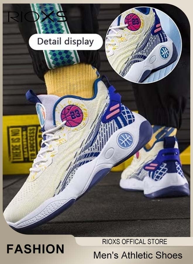 RIOXS Men's Basketball Shoes, Comfort Breathable Running Shoes, Non-Slip Tennis Basketball Sneakers, Fashion Sneakers Athlesiure Shoes for Men, Lightweight Trainers for Jogging Walking Hiking, Gym Shoes for Indoor Outdoor, Mens Athletic Shoes, Style 2 - Image 1