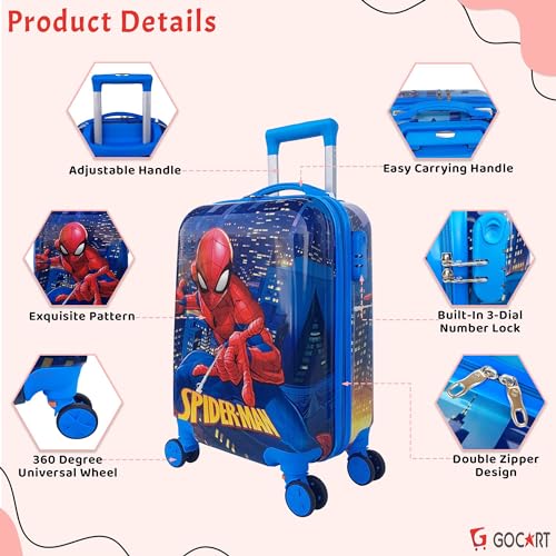 GOCART WITH G LOGO Cartoon Kid's Travel Trolley Bag Suitcase for Kids Children Rolling Case Travel Bags (DESIGN-10, Medium) - Image 4