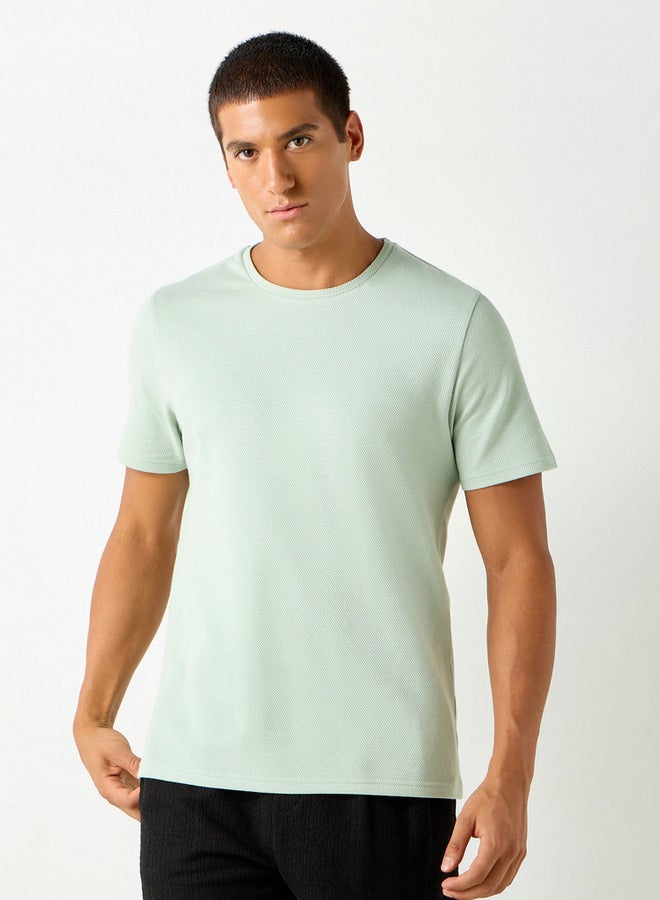 Iconic Textured T-shirt with Short Sleeves and Crew Neck - Image 1