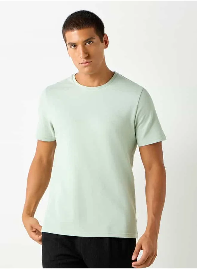 Iconic Iconic Textured T-shirt with Short Sleeves and Crew Neck