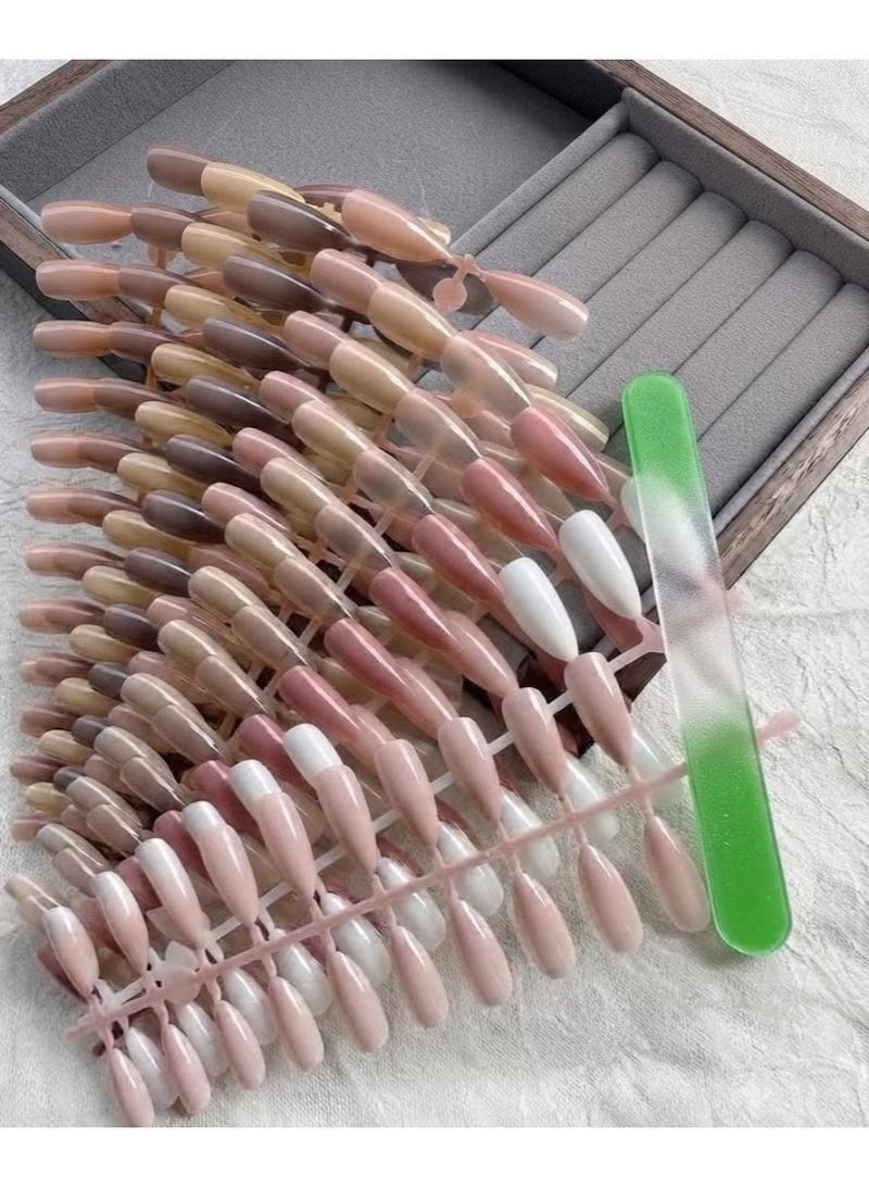 طقم أظافر صناعية فرينش بألوان متنوعة مع مبرد احترافي للعناية بالأظافر
