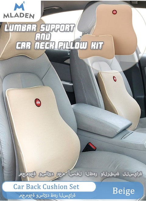 Car Back Cushion Lumbar Support and Car Neck Pillow Kit Memory Foam Ergonomic Seat Cushion for Lower Back Support Cervical Headrest with Adjustable Strap