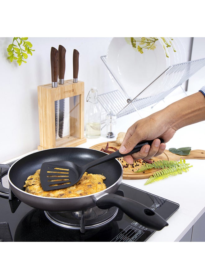 Royalford Nylon Slotted Spatula Dishwasher Safe Ergonomic Marks & Stain Resistant Premium Quality Black 31.5x10.5cm - Image 4