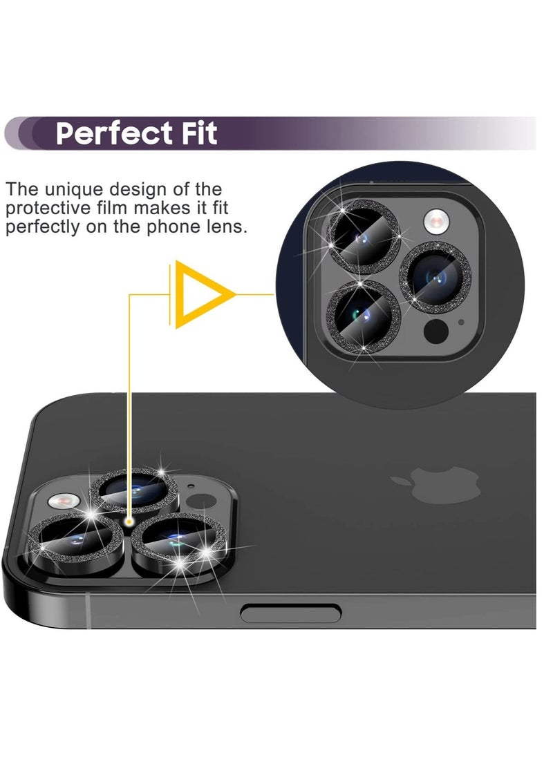 Raxoom for iPhone 14 Pro 6.1 inch / 14 Pro Max 6.7 inch Camera Lens Protector, Camera Cover Tempered Glass for iPhone 14 Pro Max/for iPhone 14 Pro [Glitter Diamonds] -Black - Image 4