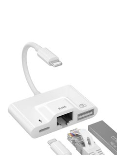 KASTWAVE RJ45 Ethernet Adapter, OTG Charging Port RJ45 3-In-1 USB Wired Adapter for iPhone, Ipad Camera High-Speed Reader Cable Converter Hub  - Image 1