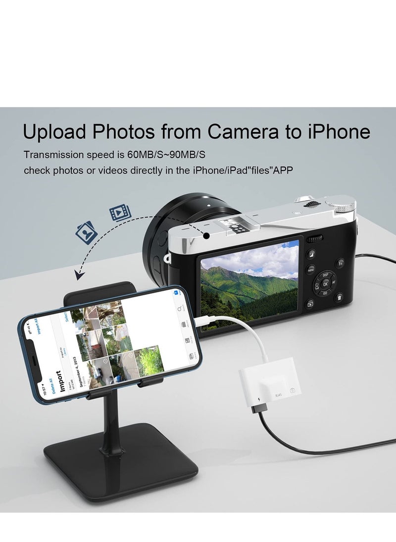 KASTWAVE - RJ45 Ethernet Adapter, OTG Charging Port RJ45 3-In-1 USB Wired Adapter for iPhone, Ipad Camera High-Speed Reader Cable Converter Hub - Image 1