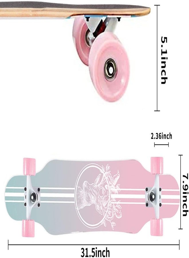 asktom 31 Inch Small Longboard Carving Cruising Skateboard for Kids Teens Adults (Pink) - Image 2
