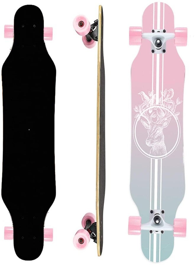 asktom 31 Inch Small Longboard Carving Cruising Skateboard for Kids Teens Adults (Pink) - Image 1