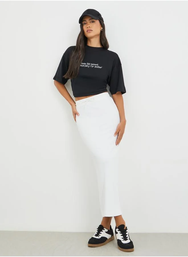 ستايلي Styli Solid Knitted Terry Shift Midi Skirt