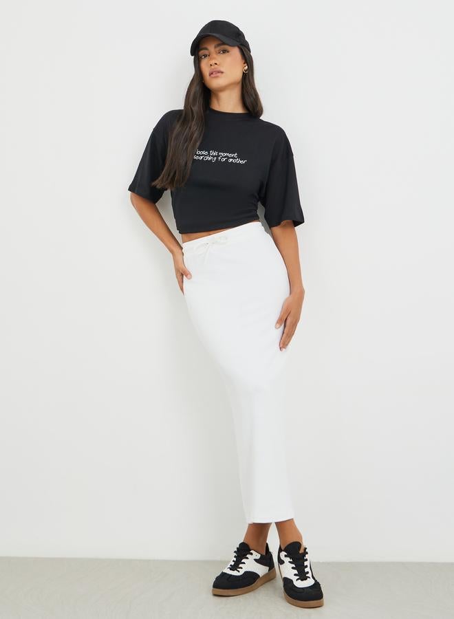 Styli Styli Solid Knitted Terry Shift Midi Skirt  - Image 1