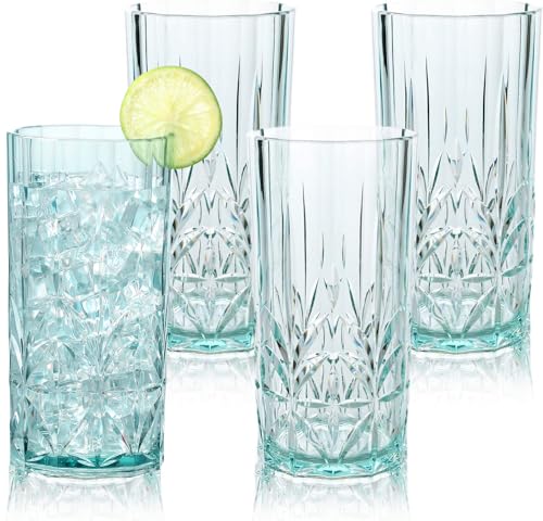 BELLAFORTE Shatterproof Tritan Plastic Tall Tumbler, Set of 4, 18oz - Myrtle Beach Drinking Glasses - Unbreakable Drinking Glasses for Parties - BPA Free - Teal - Image 1