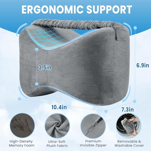 DailyCuddles Knee Pillow for Side Sleepers with Strap Supportive Memory Foam Leg Pillow for Side Sleeping Spine Support Ergonomic Curved Design for Hips and Back Light Grey - Image 3