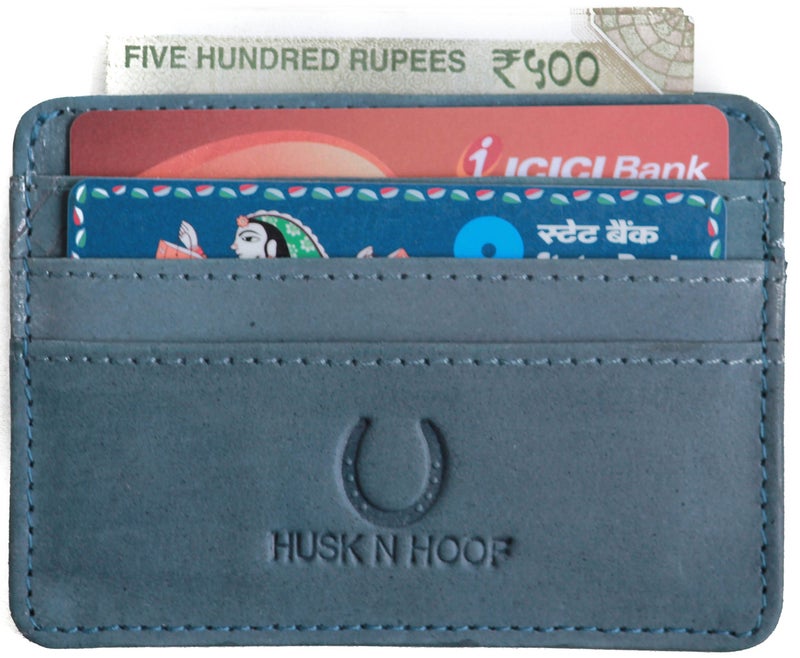 Husk N Hoof RFID Protected Leather Slim Credit Card Holder Wallet for Man Women | Card Holder for Men Woman | Blue - Image 3