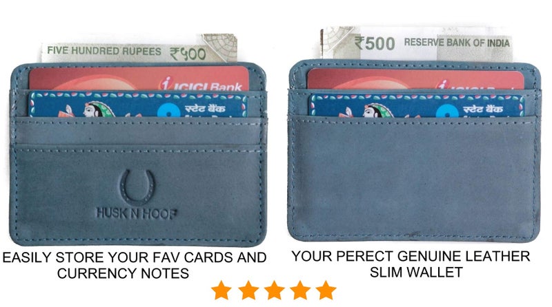 Husk N Hoof RFID Protected Leather Slim Credit Card Holder Wallet for Man Women | Card Holder for Men Woman | Blue - Image 5