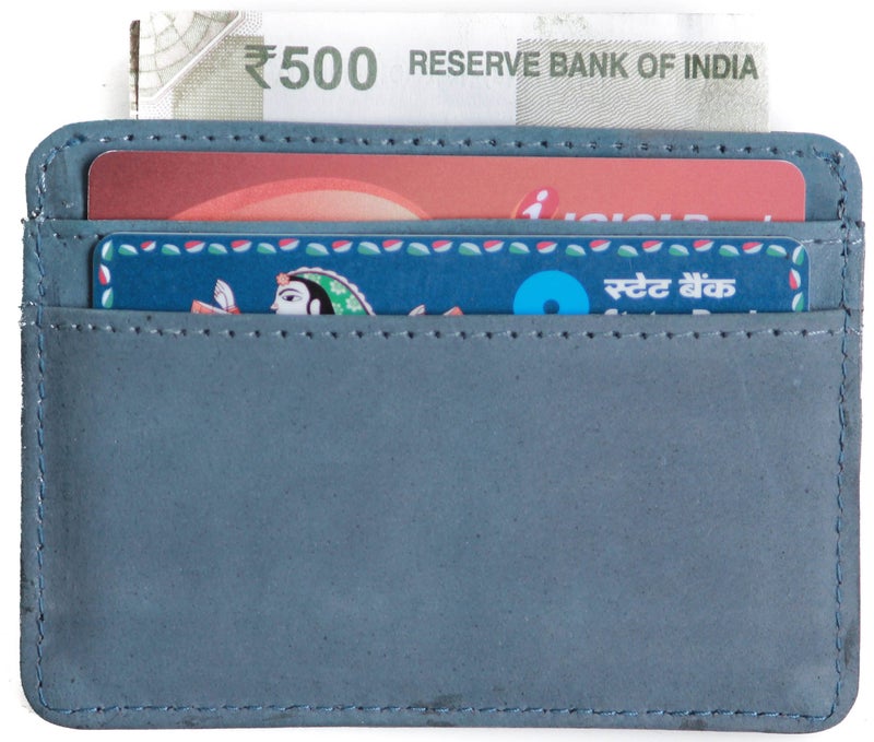 Husk N Hoof RFID Protected Leather Slim Credit Card Holder Wallet for Man Women | Card Holder for Men Woman | Blue - Image 4