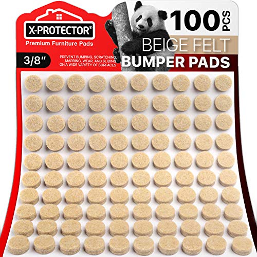 X-Protector Cabinet Door Bumpers X-Protector 100 PCS – Small Felt Pads 3/8” – Ideal Beige Felt Bumpers – Self-Adhesive Thick Felt Dots – Bumper Pads to Protect Glass & Other Surfaces! - Image 1