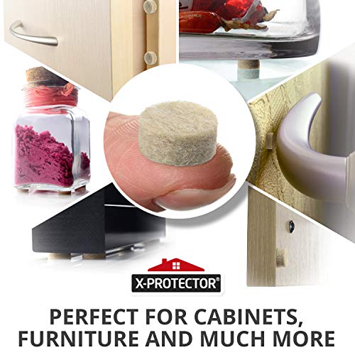 X-Protector Cabinet Door Bumpers X-Protector 100 PCS – Small Felt Pads 3/8” – Ideal Beige Felt Bumpers – Self-Adhesive Thick Felt Dots – Bumper Pads to Protect Glass & Other Surfaces! - Image 2