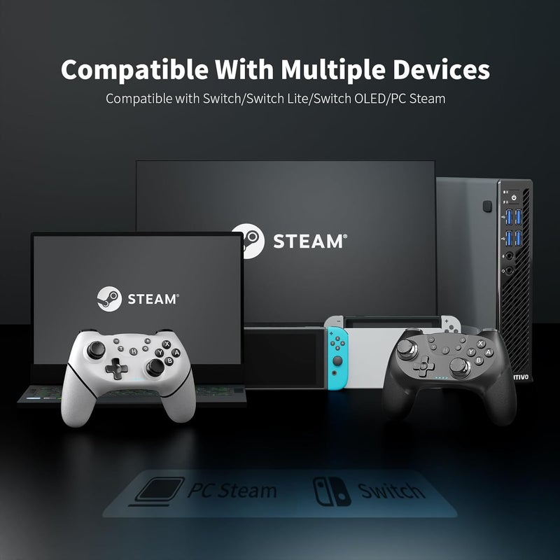 AceGamer 2pcs Wireless Controller for Switch/Lite/OLED/Pro with One Button Wake-up Function, Switch Pro Controller with Dual Vibration/Turbo/Screenshot (Black & White) - Image 5