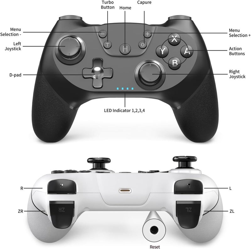 AceGamer 2pcs Wireless Controller for Switch/Lite/OLED/Pro with One Button Wake-up Function, Switch Pro Controller with Dual Vibration/Turbo/Screenshot (Black & White) - Image 2