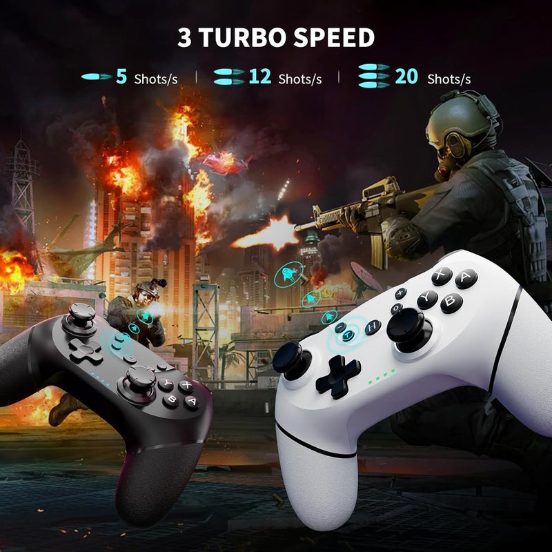 AceGamer 2pcs Wireless Controller for Switch/Lite/OLED/Pro with One Button Wake-up Function, Switch Pro Controller with Dual Vibration/Turbo/Screenshot (Black & White) - Image 4