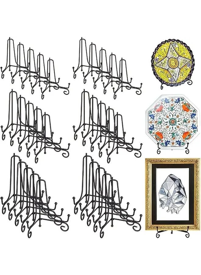 5 قطع حامل ثلاثي القوائم من الحديد الأسود القابل للطي والمتين لعرض اللوحات والصور والأطباق الفنية - Image 2