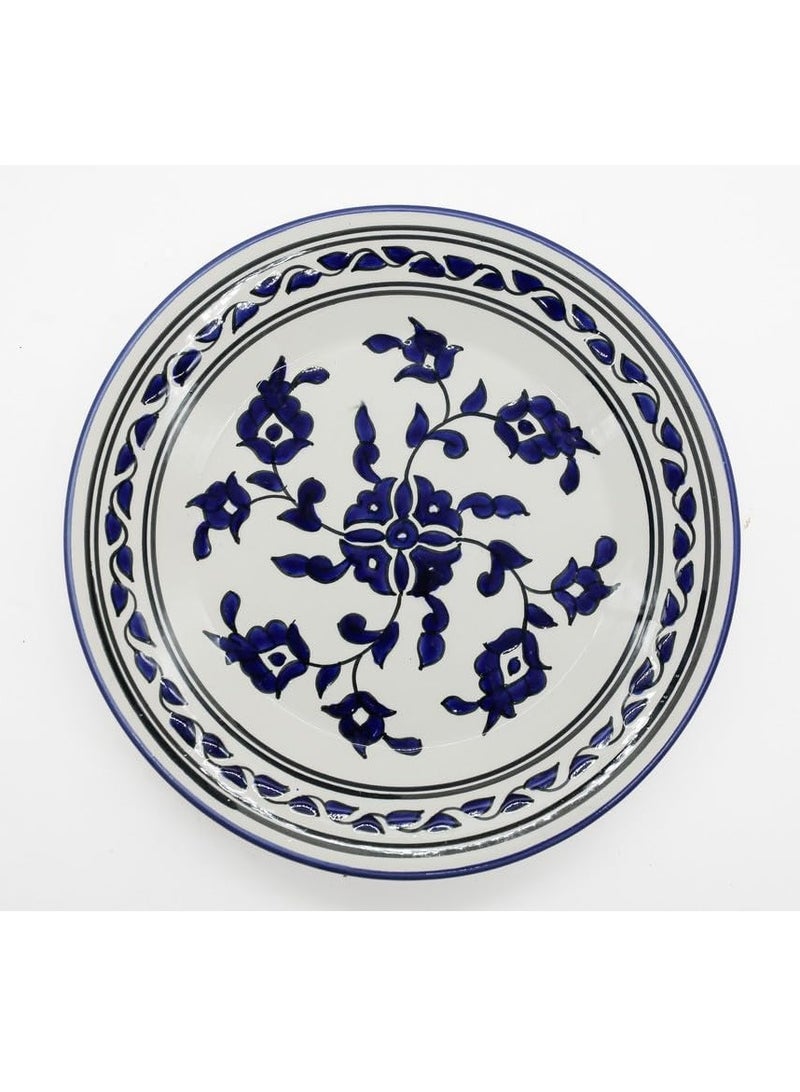 AKDC Ceramic Round Plate Floral Blue Color - 28Cm - Image 1