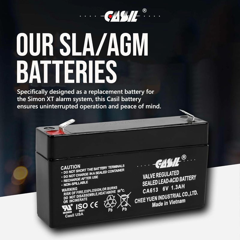 Casil 6V 1.3Ah SLA/AGM Replacement Battery – Maintenance-Free, Compatible with GE Interlogix 60-914, GE Simon 3, and GE Simon XT Panels - Image 4