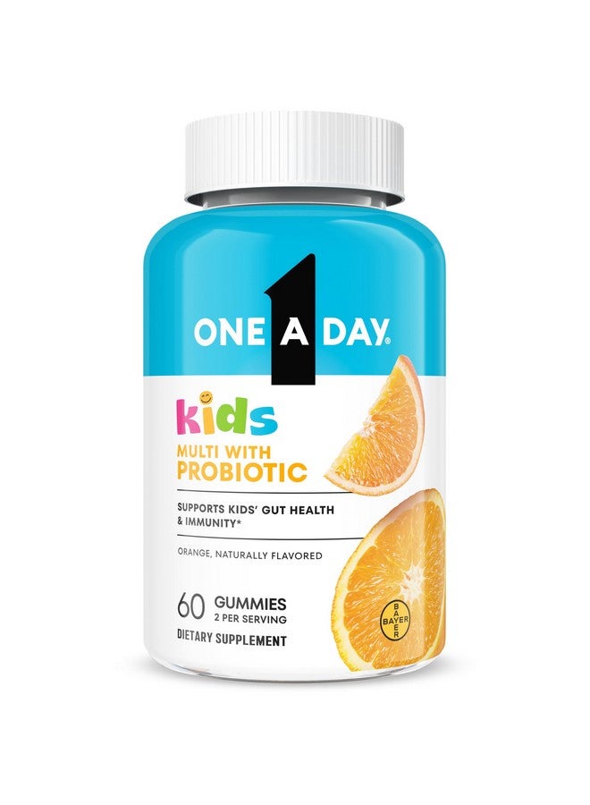 ONE A DAY فيتامينات متعددة للأطفال من ون أ داي مع بروبيوتيك، جومي فيتامينات، بروبيوتيك للأطفال لصحة الجهاز الهضمي، فيتامينات جومي مع فيتامين د لدعم المناعة، بنكهة البرتقال، 60 حبة - Image 1
