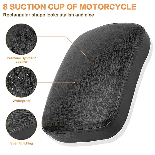 VG MOTO Motorcycle Rectangular Passenger Pad Seat Rear Leather Pillion Cushion 8 Suction Cup Compatible with Harley Dyna Sportster XL 883 1200 Chopper Custom - Image 2