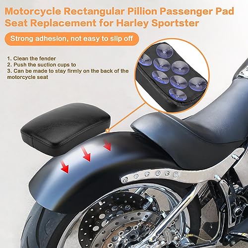 VG MOTO Motorcycle Rectangular Passenger Pad Seat Rear Leather Pillion Cushion 8 Suction Cup Compatible with Harley Dyna Sportster XL 883 1200 Chopper Custom - Image 3