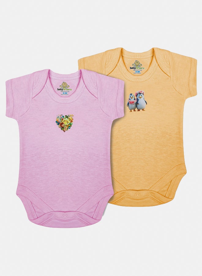 Baby Unisex Printed Short Sleeves Cotton Bodysuit (Pack Of 2)