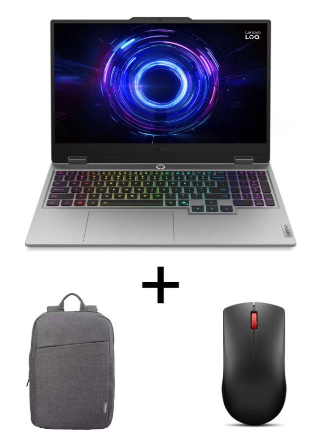 Lenovo LOQ 15IRX10 Laptop with 15.6 Inch Full HD / Intel Core i7-13700HX / 16 Gigabyte / 512 Gigabyte SSD / NVIDIA GeForce RTX 5060 / with Lenovo 15.6 Inch Laptop Casual Backpack B210 + Lenovo 150 Wireless Compact Mouse English Luna Grey - Image 1