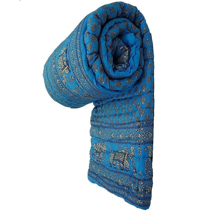 SVT Traditional Famous Rajasthani Print Jaipuri Beautiful Floral Print in firoji Jaipuri Rajai/Razai/Quilt Single/Single Bed Quilt/Comforter/AC Quilt/AC Comforter - Image 2