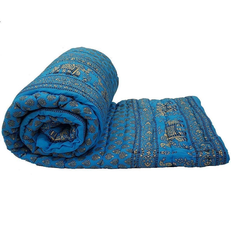 SVT Traditional Famous Rajasthani Print Jaipuri Beautiful Floral Print in firoji Jaipuri Rajai/Razai/Quilt Single/Single Bed Quilt/Comforter/AC Quilt/AC Comforter - Image 1