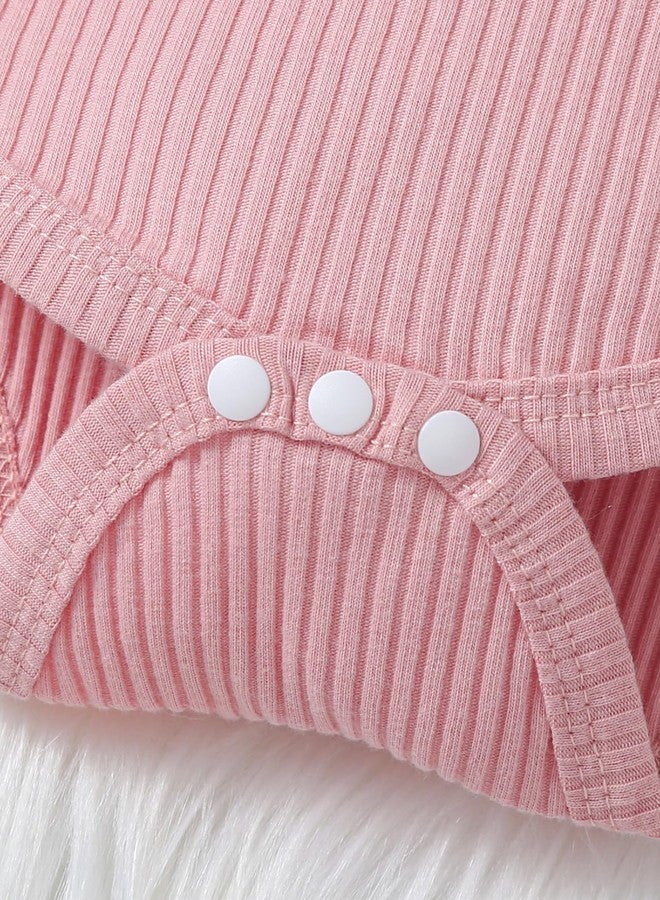 Noubeau My First Valentine's Day Outfits Newborn Baby Girl Outfits Long Sleeve Ribbed Romper Heart Flare Pant Headband 3Pcs(Romper-1,6-12 Months) - Image 5