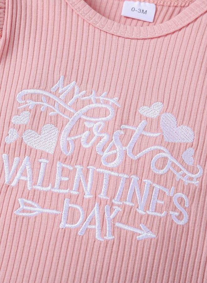 Noubeau My First Valentine's Day Outfits Newborn Baby Girl Outfits Long Sleeve Ribbed Romper Heart Flare Pant Headband 3Pcs(Romper-1,6-12 Months) - Image 4