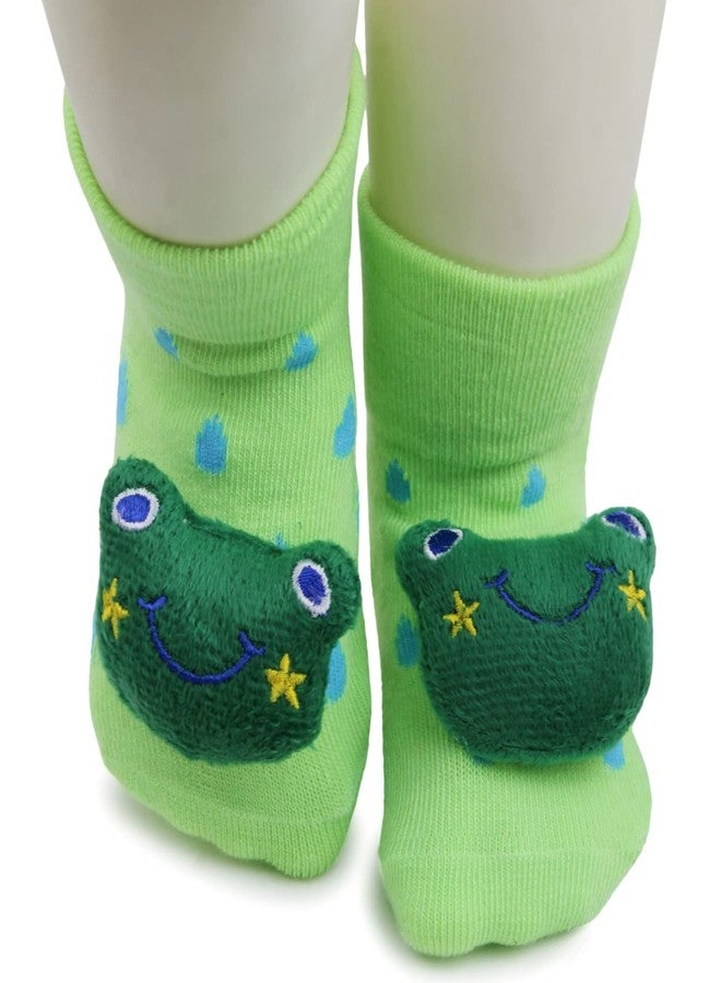 Neska Moda Baby Boys & Girls Anti Slip Cotton Frog Face Ankle Socks/Bootie For 3 to 12 Months - Anti Skid Socks with Grippers (Light Green) -SK903 - Image 5