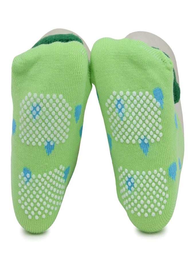 Neska Moda Baby Boys & Girls Anti Slip Cotton Frog Face Ankle Socks/Bootie For 3 to 12 Months - Anti Skid Socks with Grippers (Light Green) -SK903 - Image 4